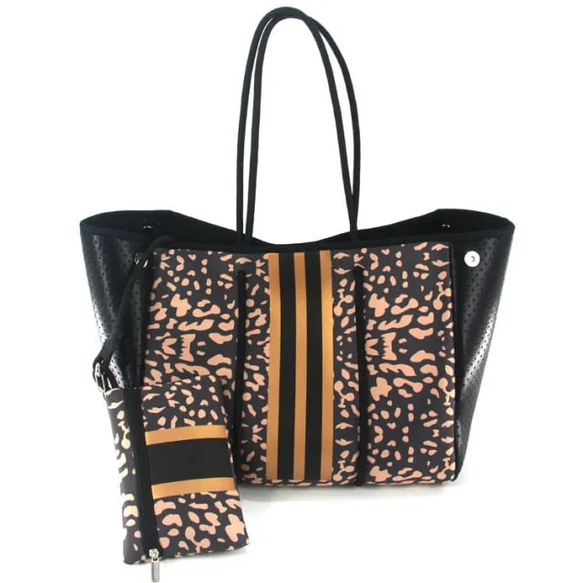 Women's Large Neoprene Travel Tote Bag With Wristlet