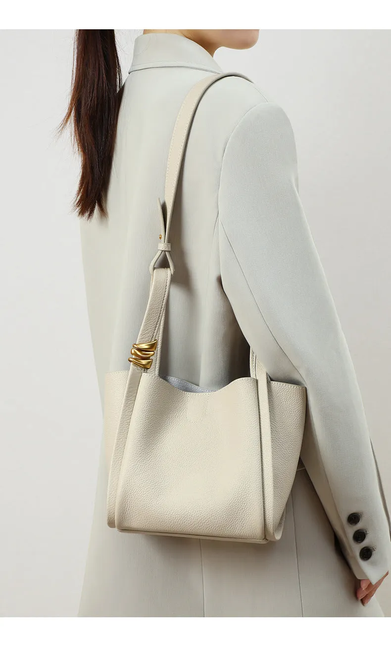 Yellow Bucket Tote Bag Brand Designer Fashion Cowhide Leather Women