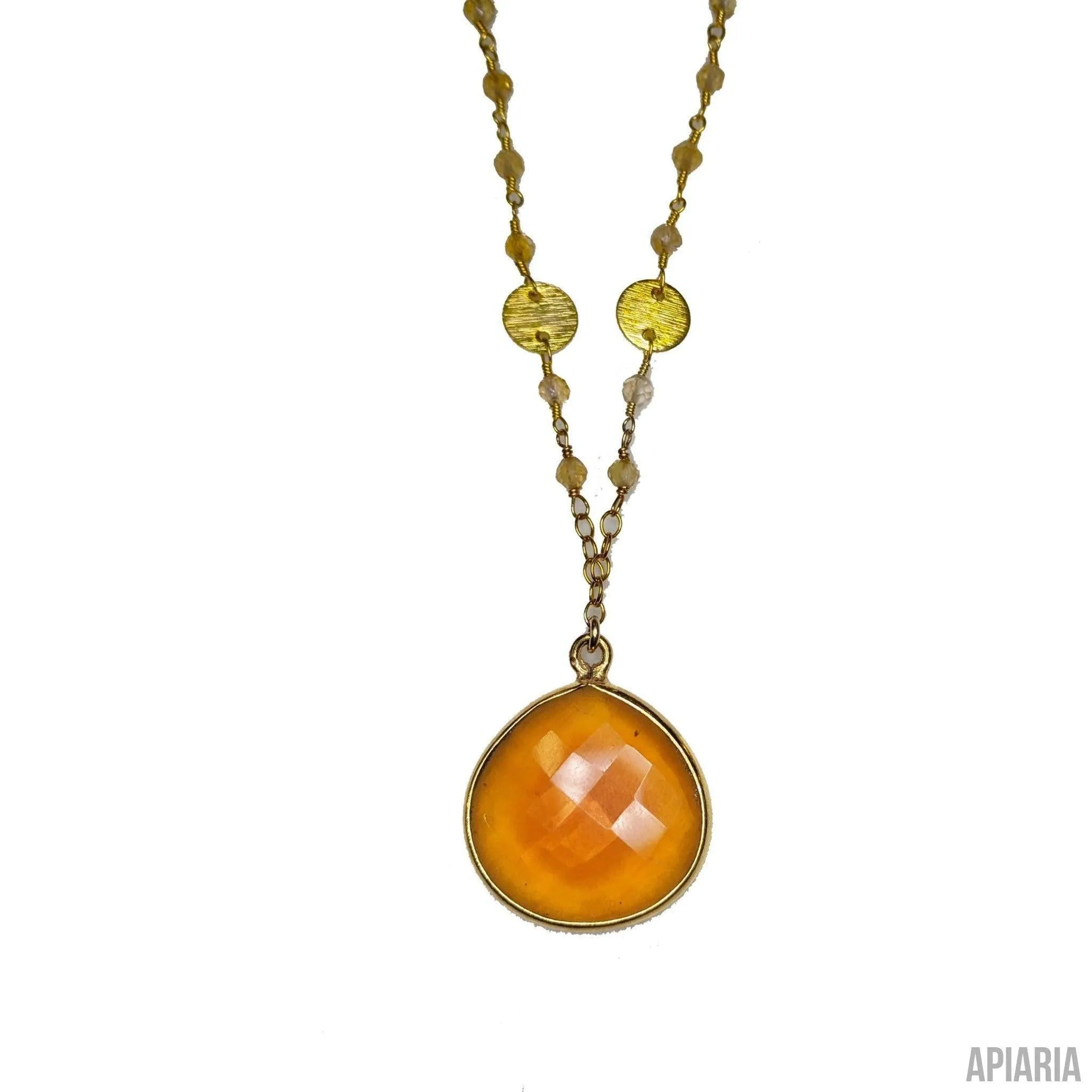 Yellow Citrine Pendant with Matching Earrings