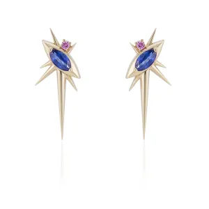 Yellow Gold - Sapphire Drop Earrings - Spike Earrings