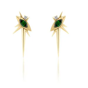 Yellow Gold - Tsavorite And Diamond Drop Earrings - Spike Earrings