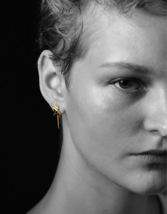 Yellow Gold - Tsavorite And Diamond Drop Earrings - Spike Earrings