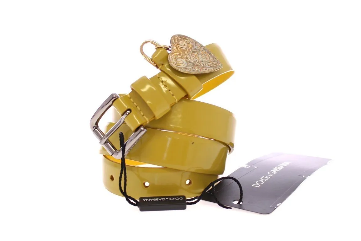 Yellow Leather Heart Logo Belt